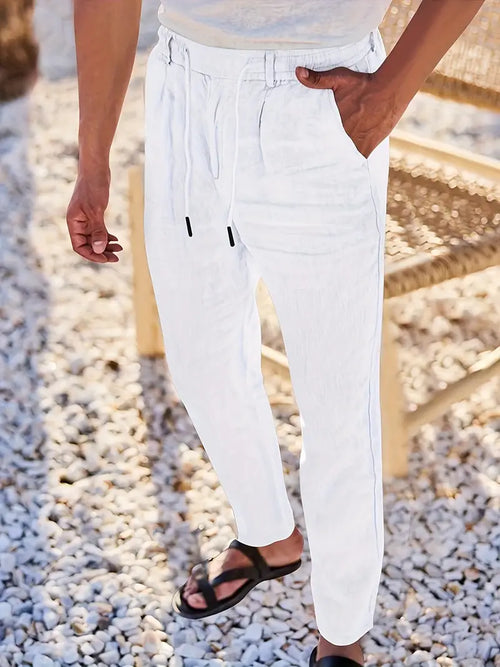 Men's Wide-Leg Linen Trousers – Drawstring Casual Summer Pants