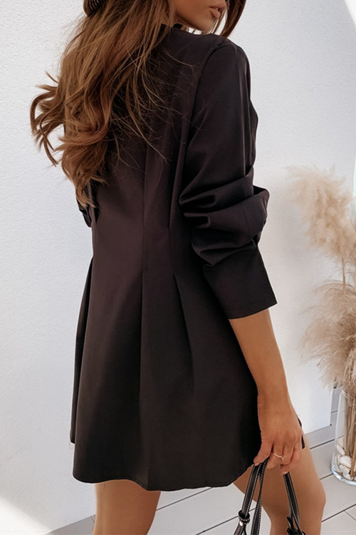 Women's V-Neck Buttoned Mini Shirt Dress – Long-Sleeve Dress