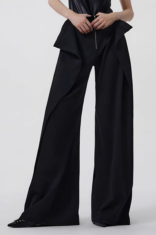 Asymmetric Layered Button Wide Leg Loose Pants