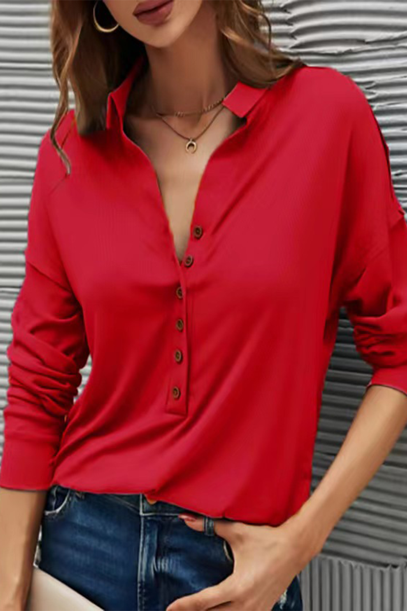 Women's Casual Button-Up T-Shirt – Turn-Down Collar Everyday Top
