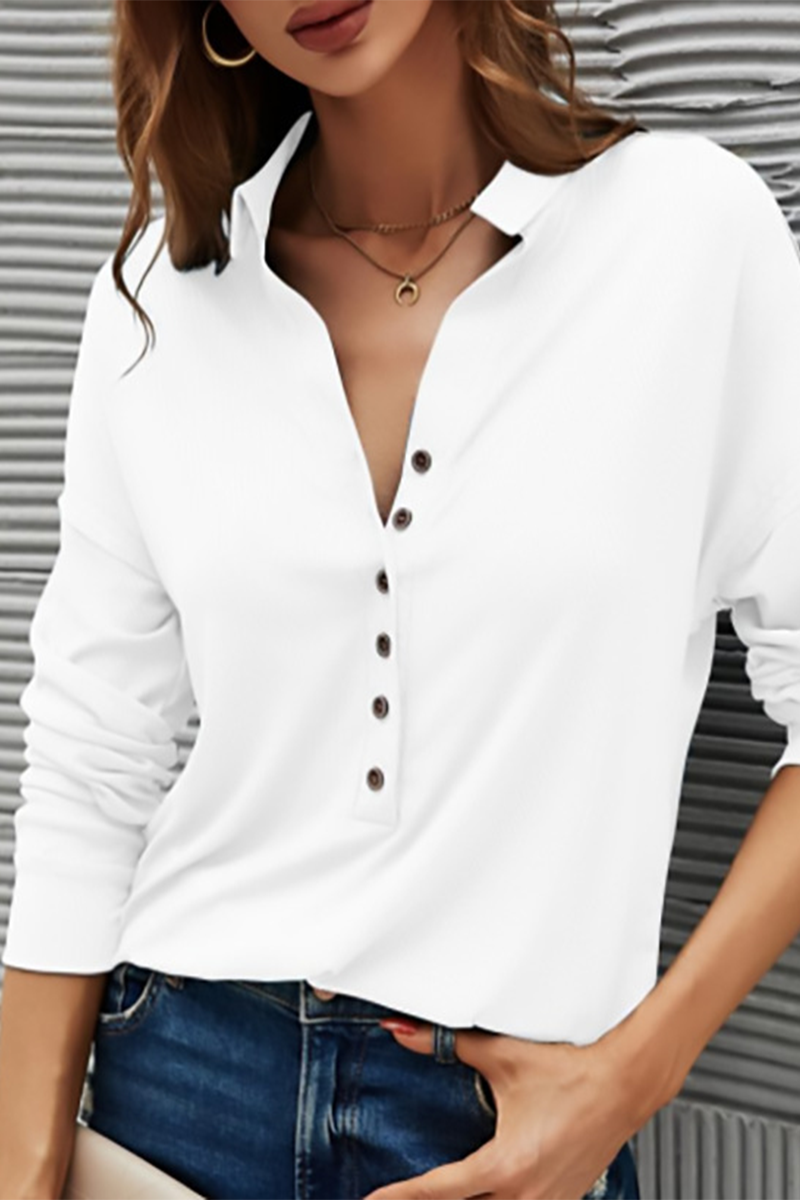 Women's Casual Button-Up T-Shirt – Turn-Down Collar Everyday Top