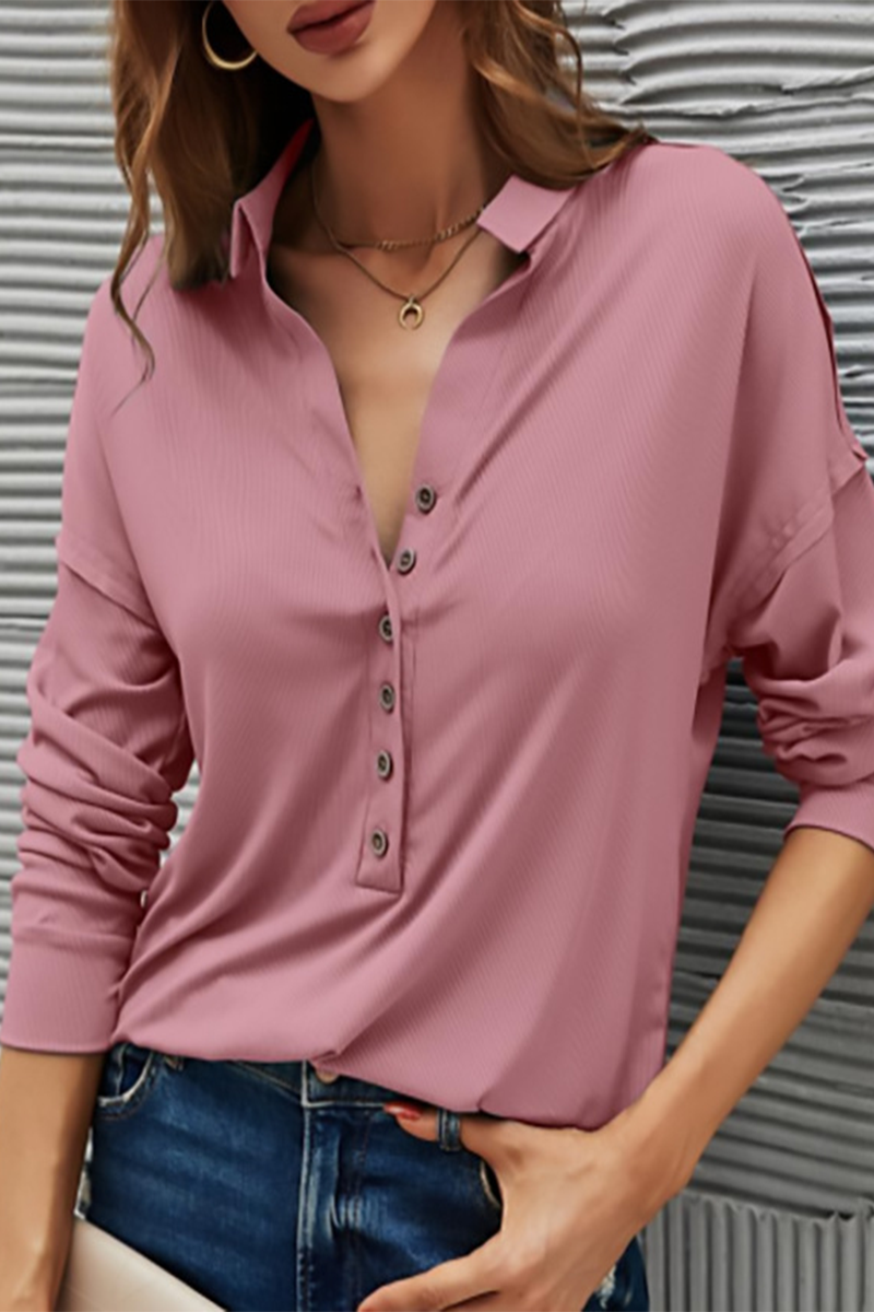 Women's Casual Button-Up T-Shirt – Turn-Down Collar Everyday Top