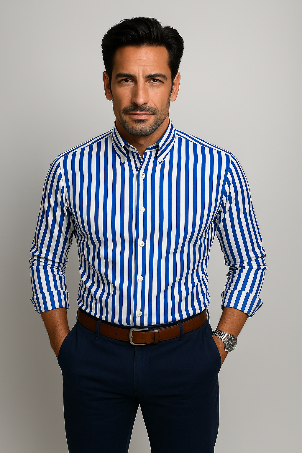 Men's Striped Long Sleeve Fitted Shirt – Button-Down Slim Fit Shirt