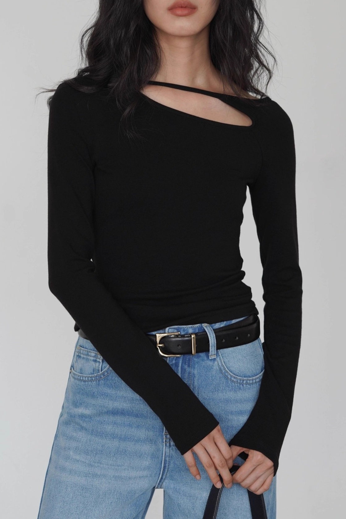 Asymmetric Cutout Slim Knit Top