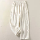 Women's Red Loose-Fit Linen Trousers with Elastic Waistband – Comfortable Summer Pants