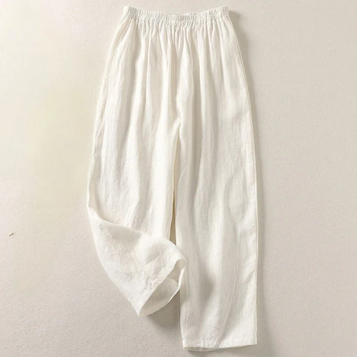 Women's Red Loose-Fit Linen Trousers with Elastic Waistband – Comfortable Summer Pants