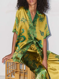 Women's Unique Floral Print Button Down Loose Satin Shirt – Elegant Blouse