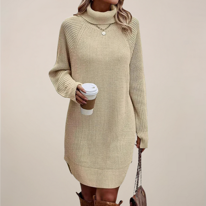 Women’s Turtleneck Sweater Dress – Knit, Long Sleeve, Knee-Skimming