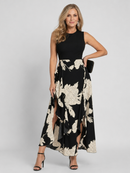 Klasen | Sleeveless Floral Print High Low Hem Midi Dress