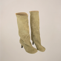 Women’s Knee-High Boots – Peep Toe, Sculpted Wedge, Slouch Shaft
