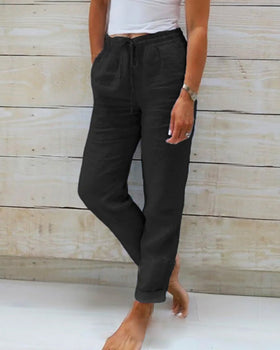 Women's High-Waist Linen Summer Pants – Lightweight Casual Wide-Leg Trousers