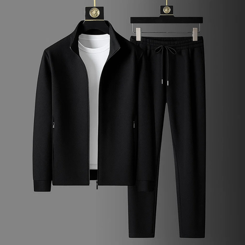 Men’s Black Two Piece Sportswear Tracksuit Set – Athletic Gym Outfit