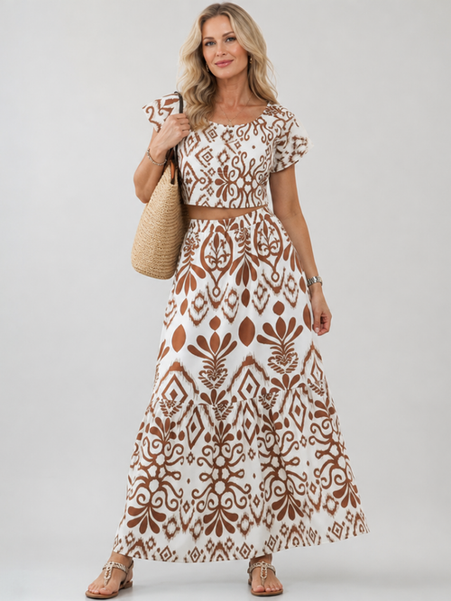Numan | Short Flutter Sleeve Flared Skirt Midi Dress
