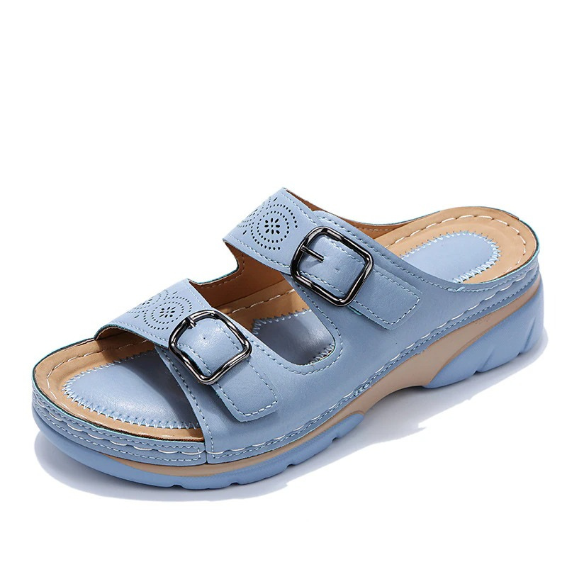 Women's Orthopedic Open-Toe Leather Sandals – Adjustable Buckle Comfort Shoes