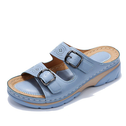 Women's Orthopedic Open-Toe Leather Sandals – Adjustable Buckle Comfort Shoes