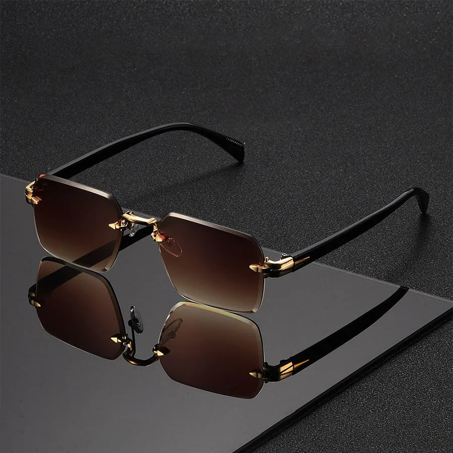 Vintage Rimless Rectangle Sunglasses – Minimalist Retro Frameless Shades