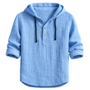 Men's Lightweight Linen Hoodie – Long Sleeve Drawstring Casual Shirt
