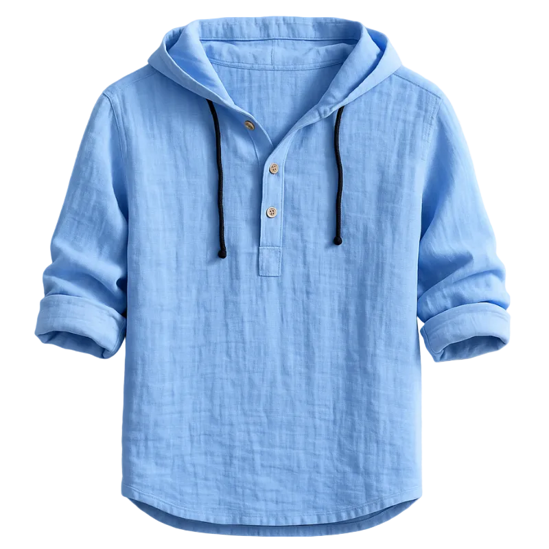 Men's Lightweight Linen Hoodie – Long Sleeve Drawstring Casual Shirt