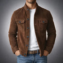 Men's Olive Green Suede Button-Up Jacket – Stylish Casual Outerwear