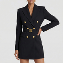 Women’s Double-Breasted Blazer Dress with Satin Lapel – Elegant Evening & Workwear