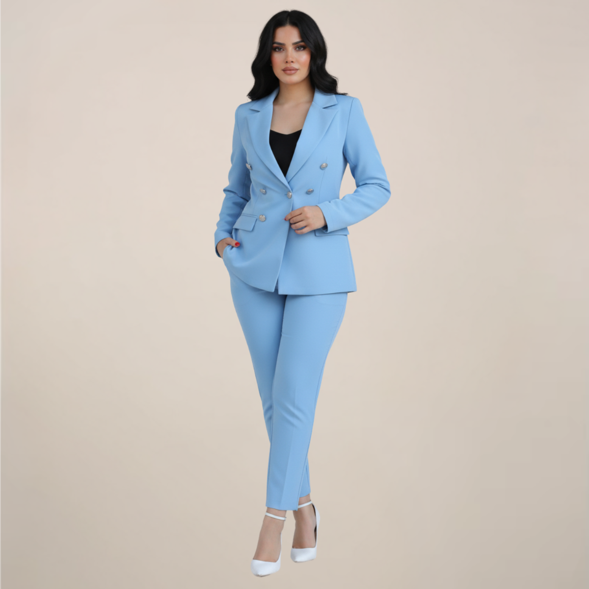 Women’s Two-Piece Suit Set – Tailored Blazer and Slim Trousers