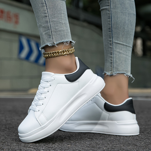 Women's White Leather Sport Sneakers – Casual Lace-Up Athletic Trainers