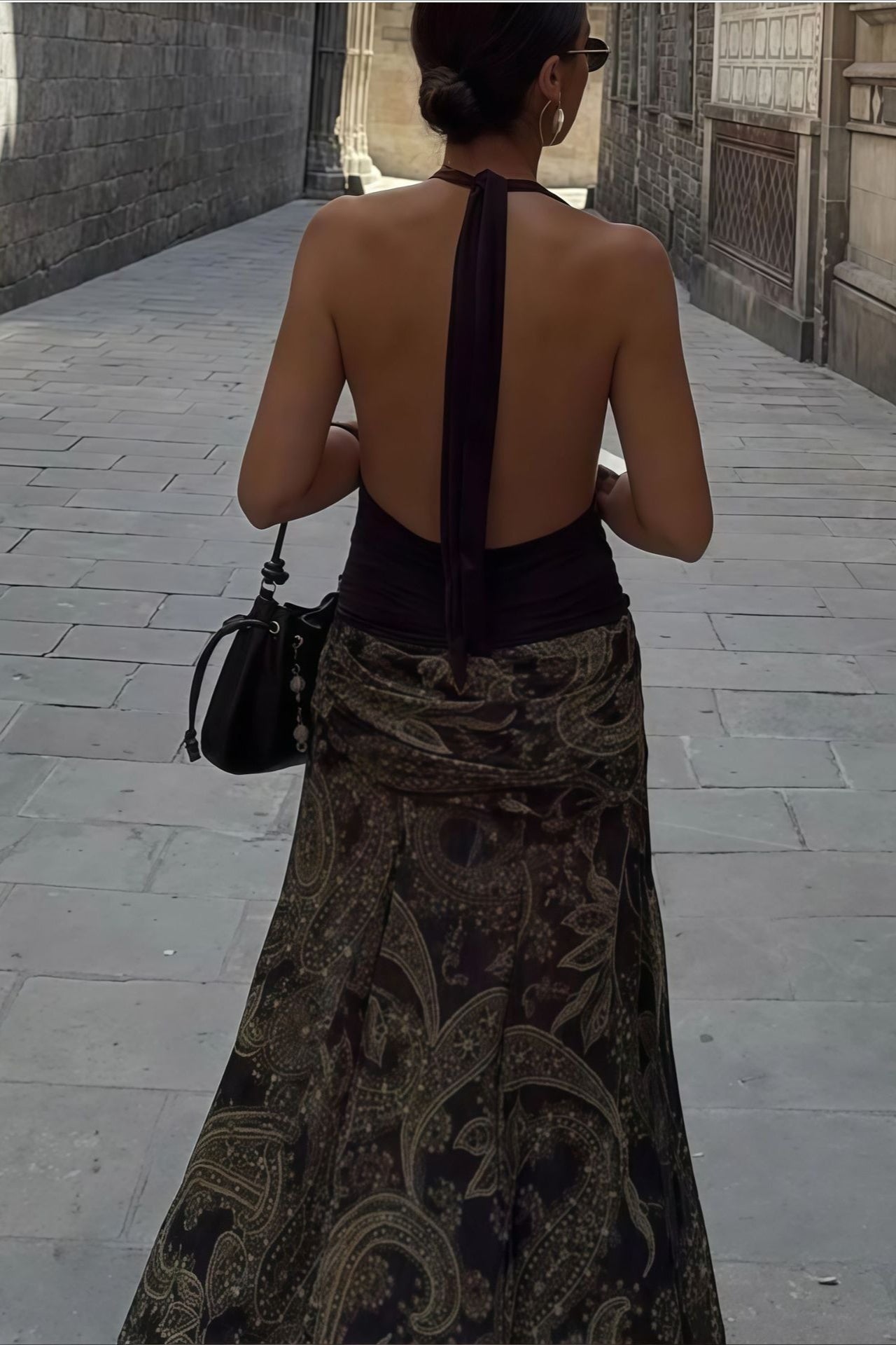 Vintage Paisley Print Slim Fit Maxi Skirt