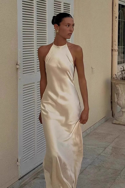 Acetate Halter Slip Maxi Dress