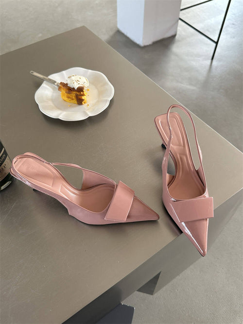 Women's Square Buckle Pointed Toe Stiletto Mid Heel Sandals – Elegant Heels
