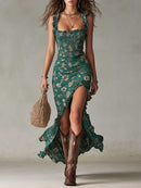 Women's Boho Ruffled Sleeve Maxi Dress – High Slit Summer Dress