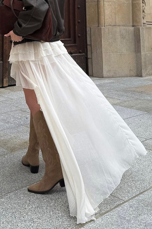 Asymmetric Hem Elastic Waist A-Line Skirt