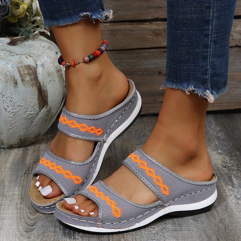 Women's Boho Open-Toe Flat Sandals – Casual Slip-On Summer Slippers