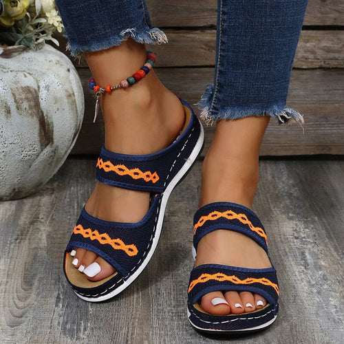 Women's Boho Open-Toe Flat Sandals – Casual Slip-On Summer Slippers