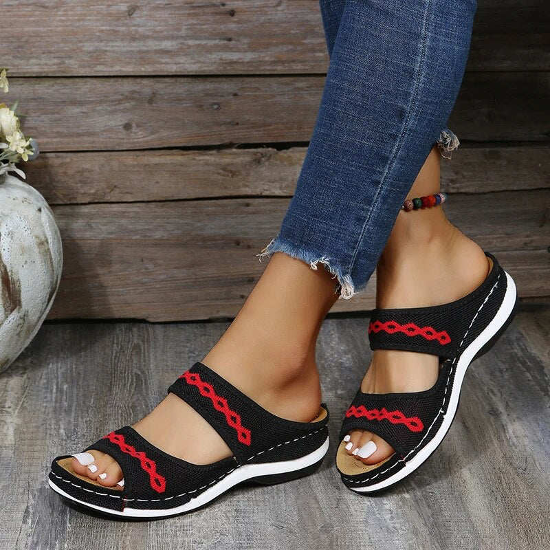 Women's Boho Open-Toe Flat Sandals – Casual Slip-On Summer Slippers