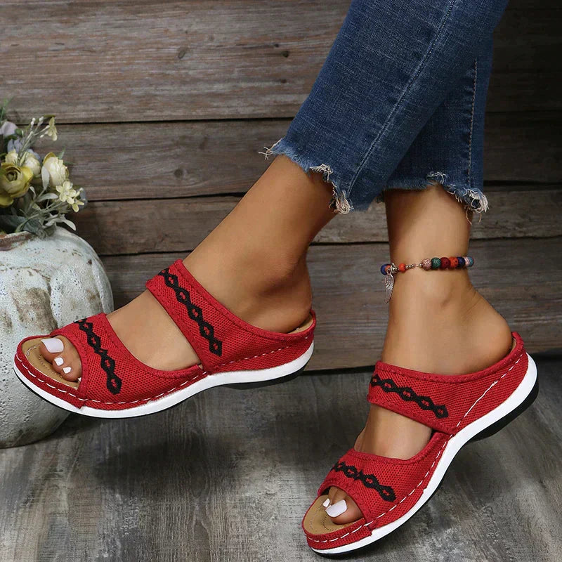 Women's Boho Open-Toe Flat Sandals – Casual Slip-On Summer Slippers