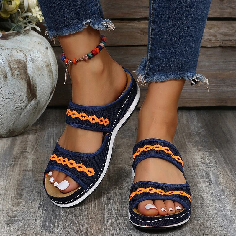 Women's Boho Open-Toe Flat Sandals – Casual Slip-On Summer Slippers