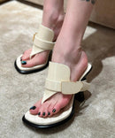 2025 Splicing High Heel Flip Flops Green Faux Leather
