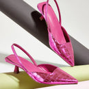 2024 Summer New Fashion Back Strap Stone Pattern Purple Pointed Toe Slingback Shoes Brand Wedding High Mules Low Heel Pumps