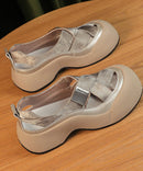 2025 Splicing Platform Sandals Khaki Faux Leather Hollow Out