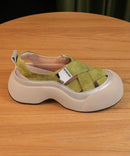 2025 Splicing Platform Sandals Khaki Faux Leather Hollow Out
