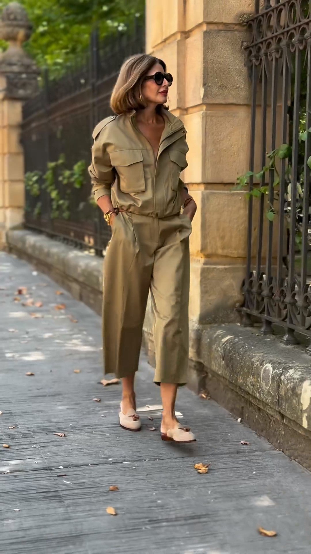Women's Khaki Safari Two Piece Set – Casual Utility Outfit