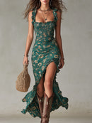 Women's Boho Ruffled Sleeve Maxi Dress – High Slit Summer Dress