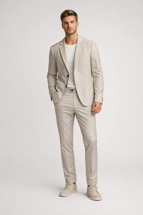 Men’s Slim Fit Tweed Suit Set – Blazer & Trousers Classic Smart Casual Style