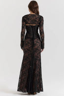 Women's Lace Bodycon Maxi Dress Set – Long Sleeve Cropped Jacket