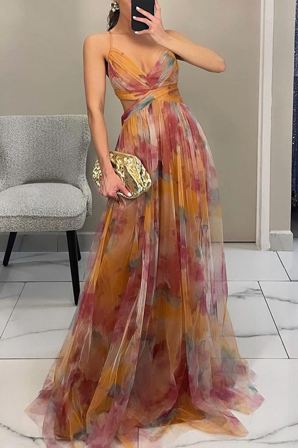 Women's Floral Flowing Maxi Dress – Sleeveless Elegant Wedding Guest Dress