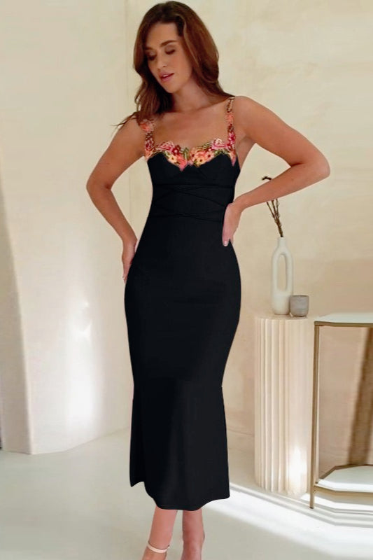 Appliqué Bodycon Slip Dress