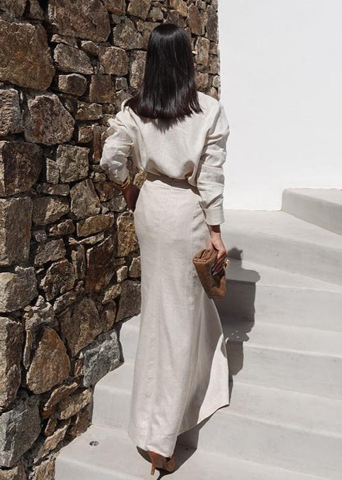 Women's Linen Shirt And Maxi Skirt Set – Elegant Summer Outfit