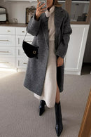 Women's Cowl Neck Midi Sweater Dress – Waisted Side Slit Knit Gown