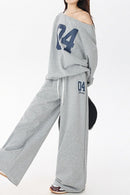 American Vintage Letter Print Off Shoulder Activewear Set