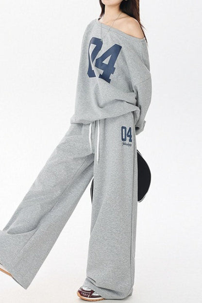 American Vintage Letter Print Off Shoulder Activewear Set